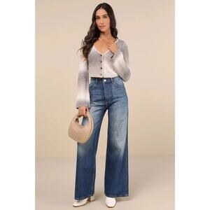 NWT Rollas Studio Flare Eclipse Wide-Leg Jeans High-Rise Dark Vintage Blue Sz 29